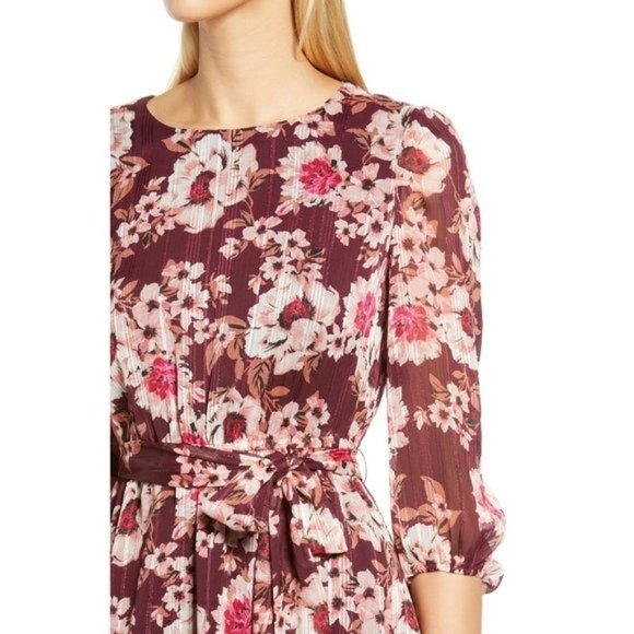 ANNE KLEIN Floral Metallic Stripe Fit & Flare Dress - Small NWT - Picture 4 of 6